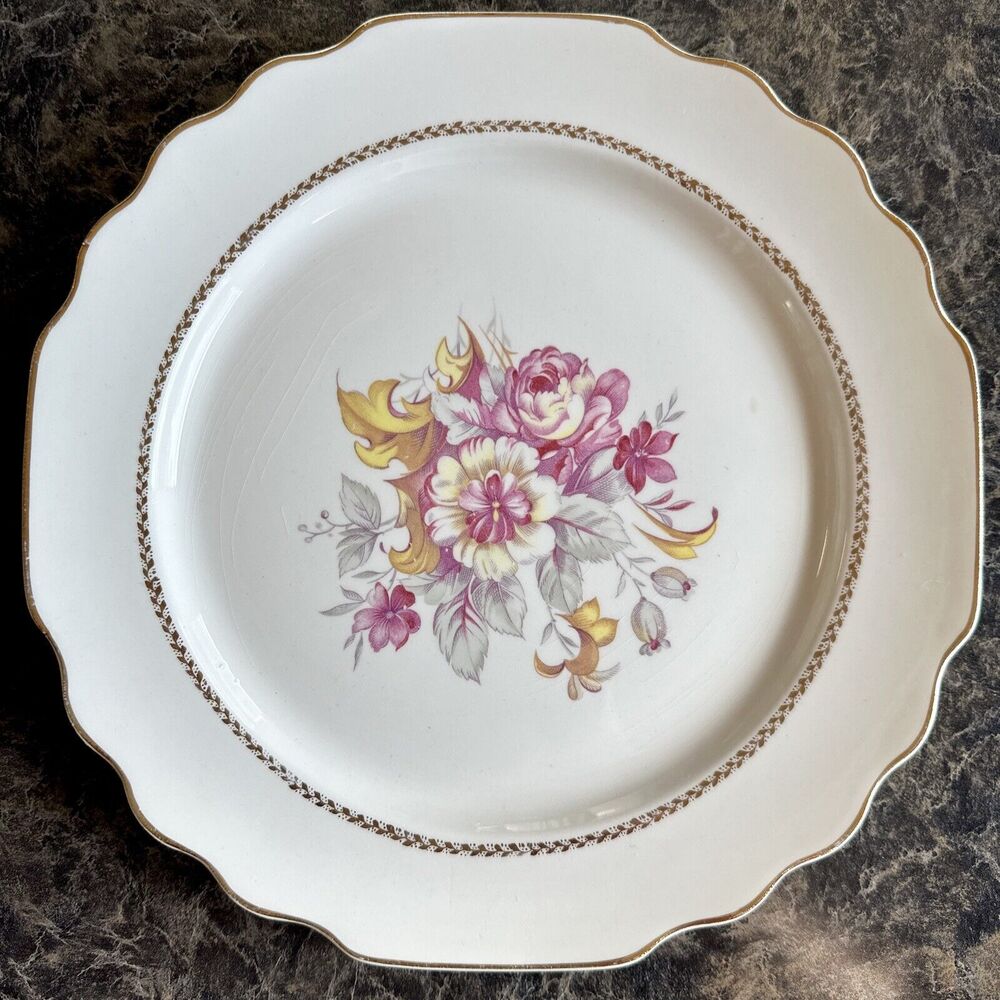 WS George Lido Canary Tone Floral Pink Gold Soup Bowl 9.5” Plate